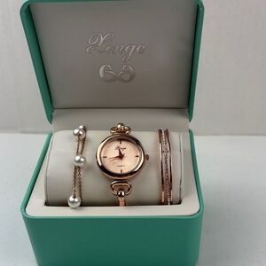 Rose Gold Women's Watch & Bracelet Set - Rose